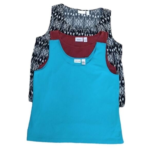 Chico's Women's Size 3 Set of Three Tank Tops, Blue, Red, Black/White - Picture 1 of 16